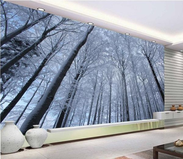 

wallpapers po wallpaper 3d stereoscopic snow forest mural painting for living room