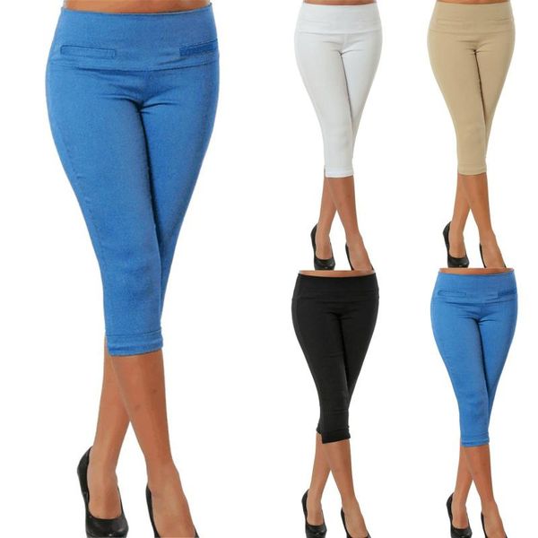 

women's leggings fitness legging femme women plus size solid pocket leggins casual elastic pants cropped calf-length trousers mujer, Black