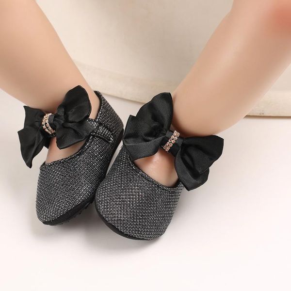 

first walkers baby shoes girls solid color anti-slip footwear bowknot walking for spring fall pink/black/golden/silver