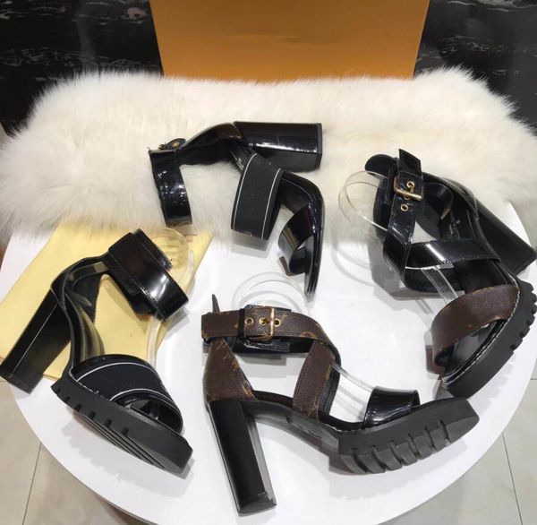 

2021 designers women sandals block heels slippers rubber platform slide sandal women's slipper chunky heel height shoes summer outdoor, Black