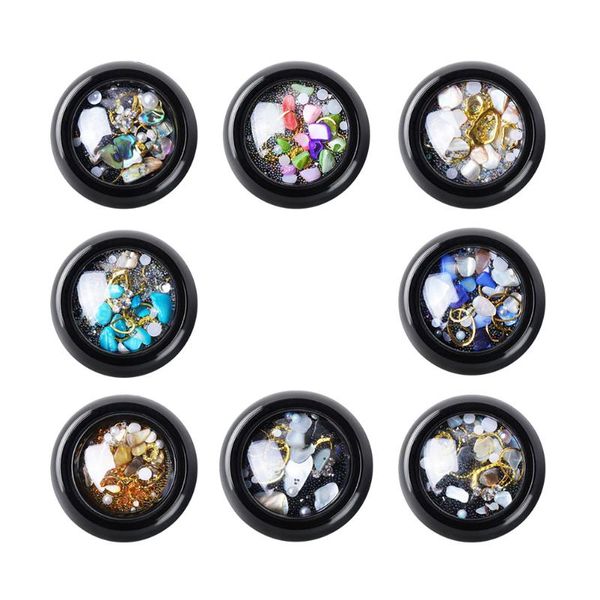 

nail art decorations 8pcs manicure flash multicolored diamond glasses nails shell stickers rhinestones diy accessories, Silver;gold