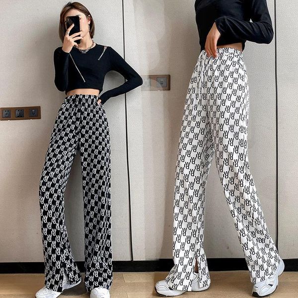 

women's pants & capris korean fashion bifurcation casual female letters high waist was thin, flared spring and summer ins sets trf, Black;white