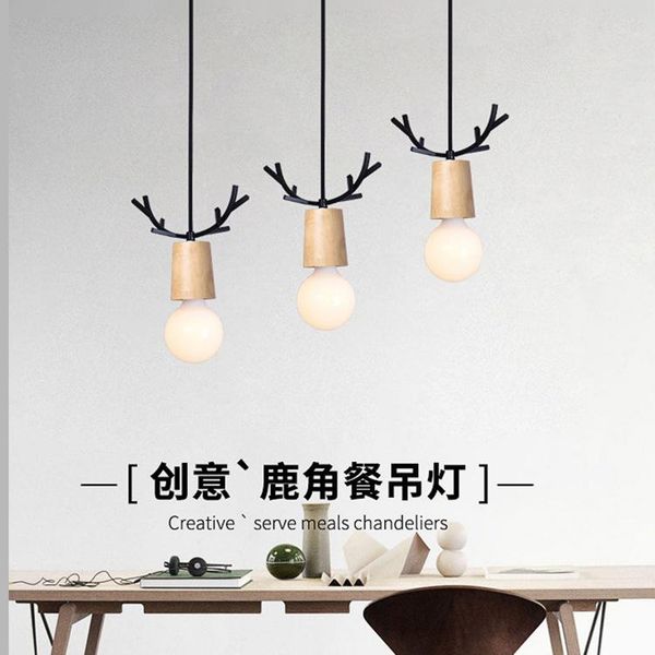 

pendant lamps modern simple creative wood antler chandelier restaurant bar desk study decorative fashion personality single head