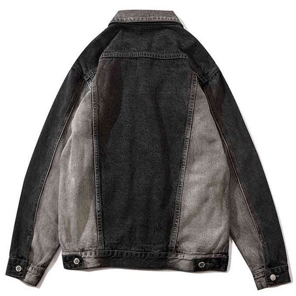 

at sunrise hip water wash tie dye thin denim jackets of afflicted men jeans streetwear fashionable men's jacket, Black;brown