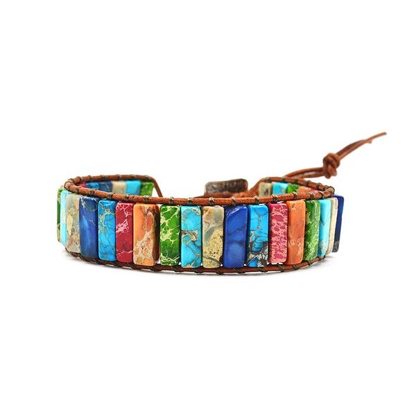 

tennis bracelet jewelry handmade multi color natural stone tube beads leather wrap weaving bracelets couples, Golden;silver
