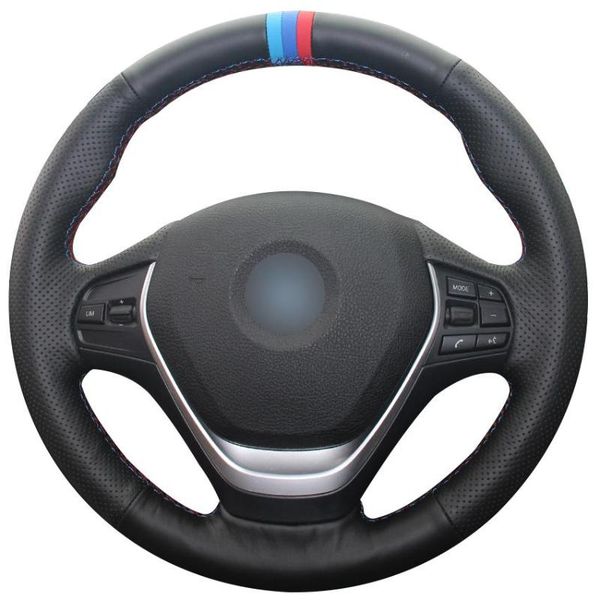 

steering wheel covers non-slip durable black natural leather light blue red marker car cover for f30 320i 328i 320d f20