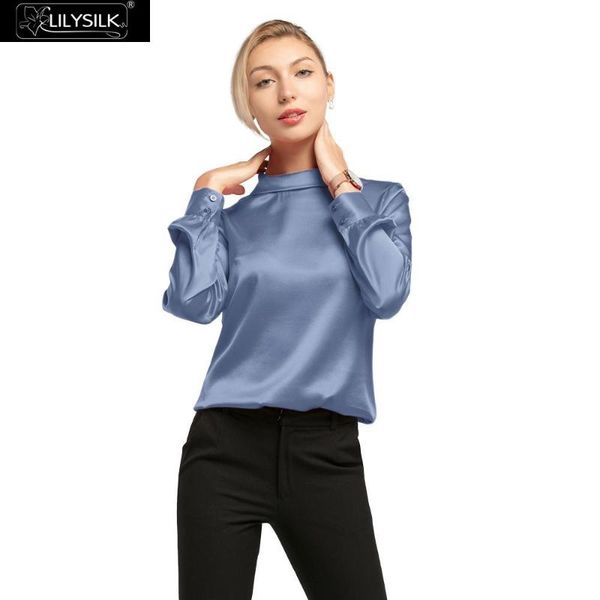 

lilysilk blouse shirt feminine elegant silk stand collar long sleeves 19mm women summer ladies women's blouses & shirts, White