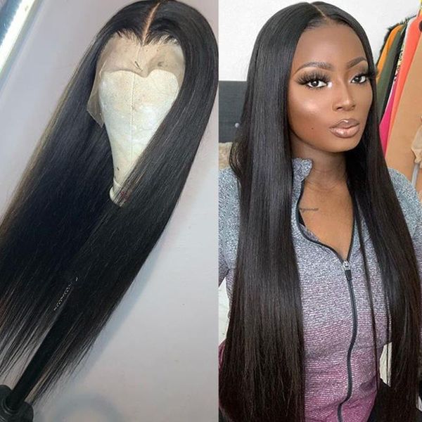 

lace front wigs long straight synthetic for black women natural density wig heat resistant fiber hair wig1