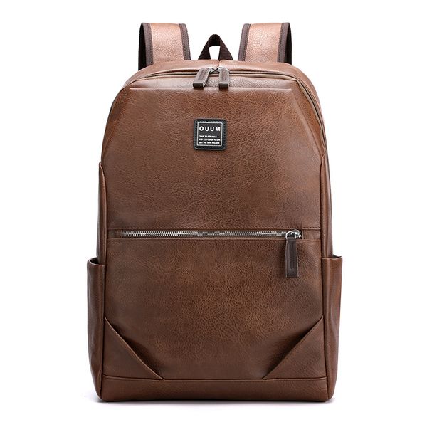 Zaino per laptop da 15.6 alla moda da uomo Zaino in pelle marrone per uomo Borsa da viaggio impermeabile con cerniera Zaino da scuola per uomo d'affari