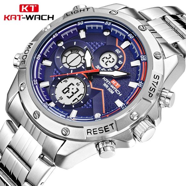 

wristwatches 2021 sport fashion men stainless steel electronics watch brand multifunction quartz digital watches luminious hand clock, Slivery;brown