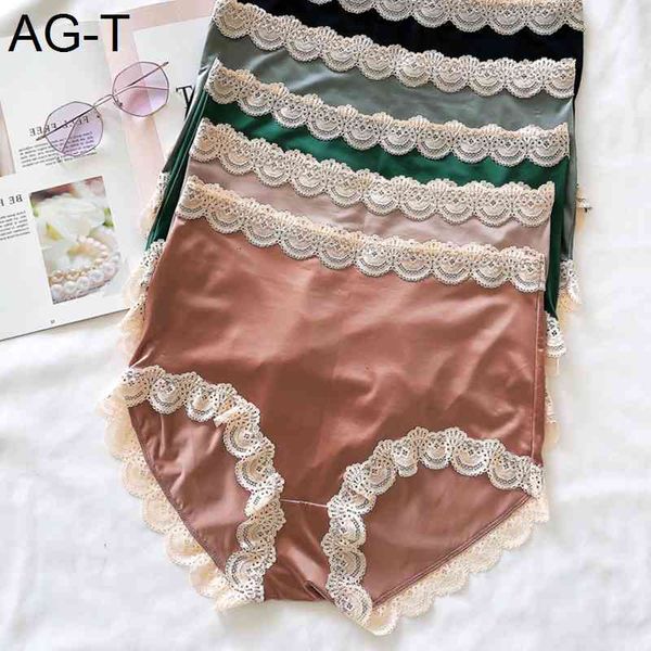 

women's seamless large sizes lace silky soft quality high waist satin panties female underwear plus size, Black;pink