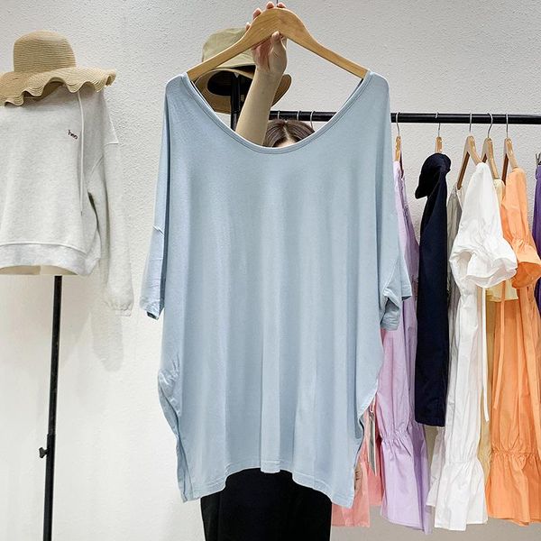 

women's t-shirt korean dongdaemun 2021 spring side slit short sleeve mid-length simple loose slimming for women, White