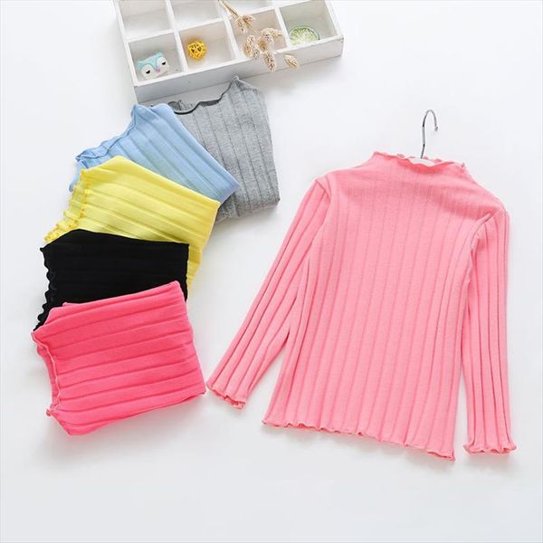 

kid girls long sleeve t shirt infant toddler fall solid pink yellow black blue children knitted sweaters high neck