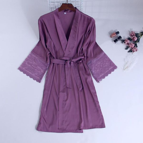 

women's sleepwear bridal wedding robe womens pajamas bridesmaid short kimono sleep nightgown lace yukata gown summer bathrobe pyjama, Black;red