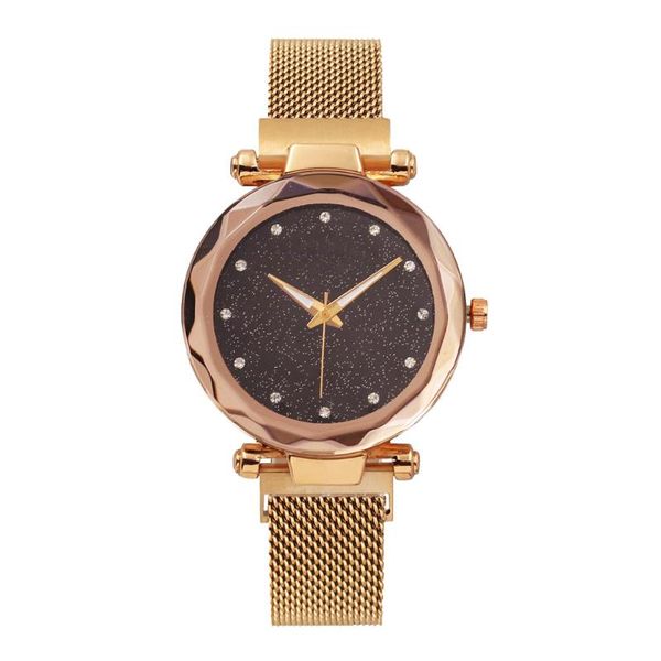 

wristwatches luxury women's watches fashion elegant magnet buckle rose gold ladies wristwatch starry sky diamond gift quartz relogio mu, Slivery;brown