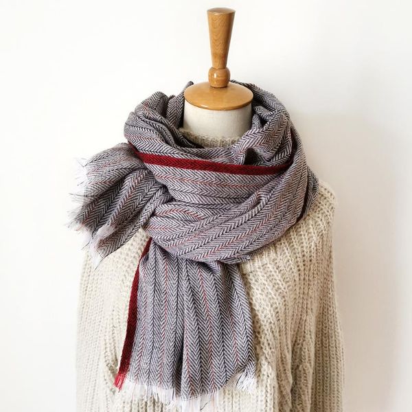 

scarves winter cotton and linen scarf women 2021 ethnic style striped shawl super warm neck protection men muslim gauze, Blue;gray
