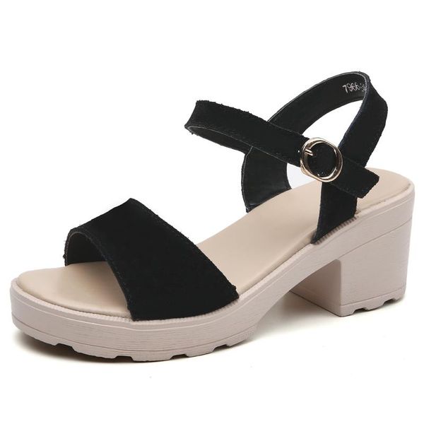 

sandals summer women's casual with thick soles and high heels, Black