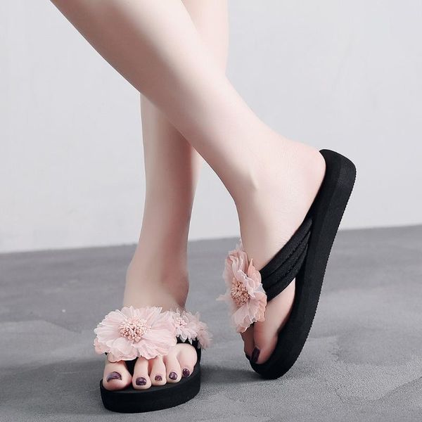 

slippers sagace shoes woman summer fashion outside slip-on open toe flower wedges eva solid color slipper sandals 2021jan13, Black