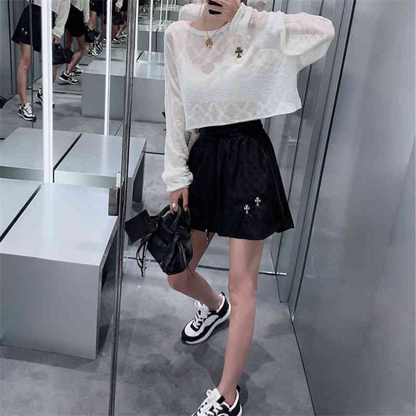 

crosin 2021 summer new leather label shorts women's dark jacquard design brand 71hi, White;black