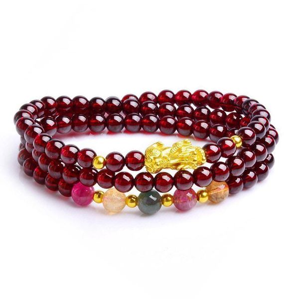 

charm bracelets colored glass beads bracele pixiu garnet wine red bead bracelet for women men feng shui wealth lucky, Golden;silver