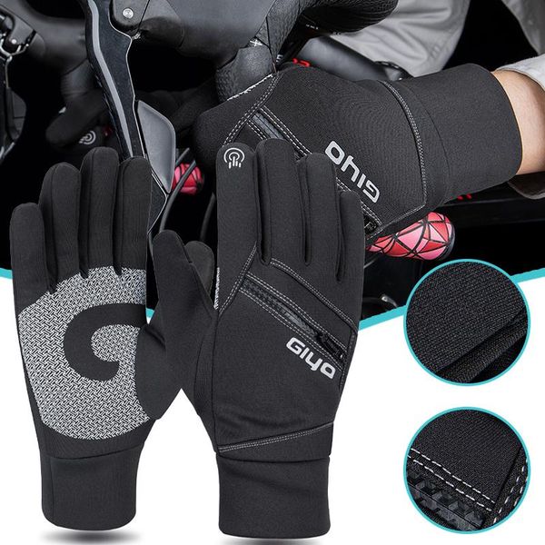 

elbow & knee pads full finger cycling gloves wrist-length windproof touchscreen winter with back zipper slot for outdoor als88, Black;gray