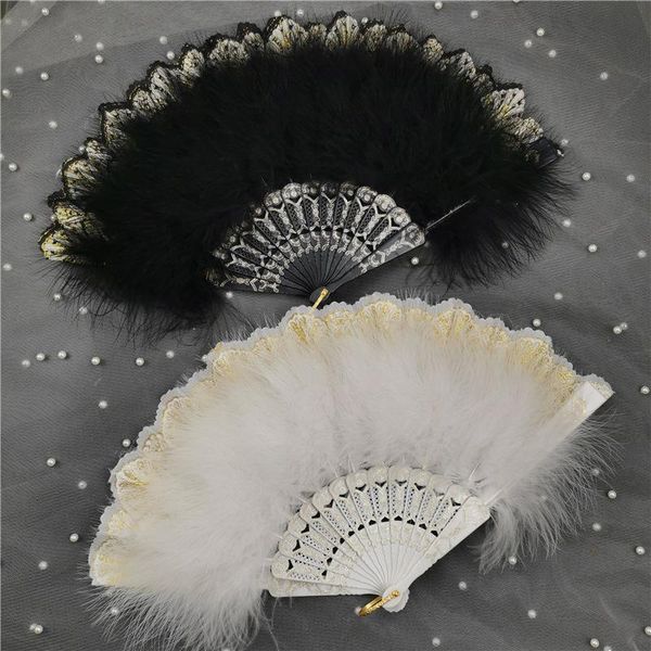

cute lolita feather fan japanese folding costume accessories dark gothic dance hand art craft gift wedding party decor other home