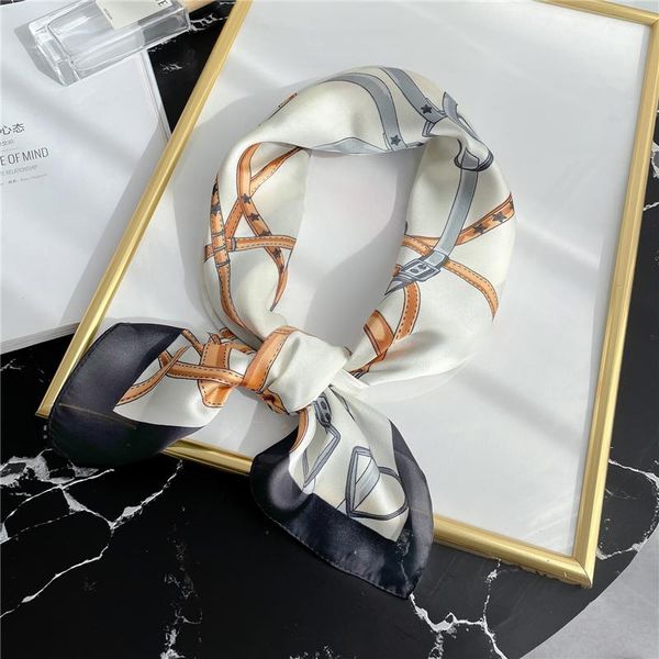 

scarves 70x70cm scarf women fashion chain print neck hairband foulard square silk spring female soft neckerchief bandana, Blue;gray