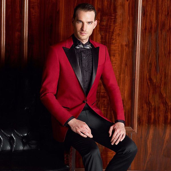 

men's suits & blazers custom made red man suit slim fit groom wedding tuxedos black peaked lapel costume homme 2pieces jacket pant, White;black