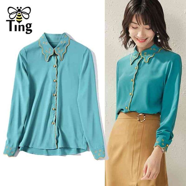 

elegant lady casual button up blouses peter pan collar emboridery office work blusas camisas aesthetic sweet girl shirts 210513, White