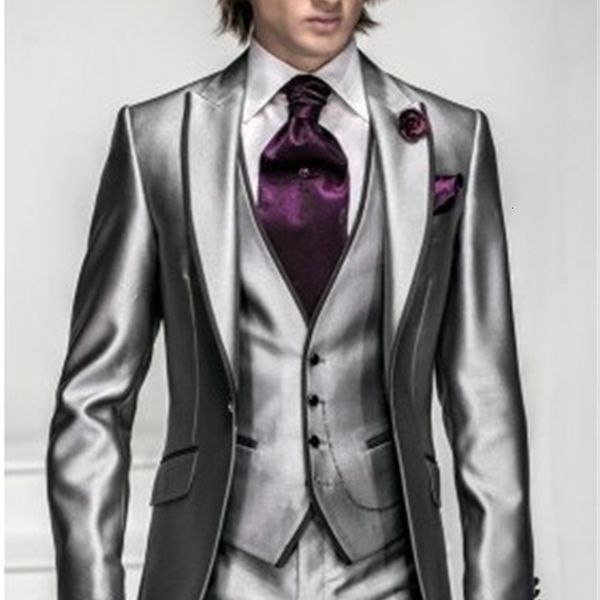 

men's suits & blazers arrival slim fit sier grey satin groom tuxedos man peak lapel groomsmen men wedding bridegroom (jacket+pants, White;black