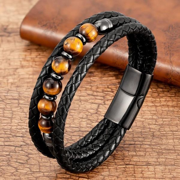 

charm bracelets 2021 trendy multilayer leather men jewelry 9 style round stone 8mm beaded for male women valentine day gifts, Golden;silver