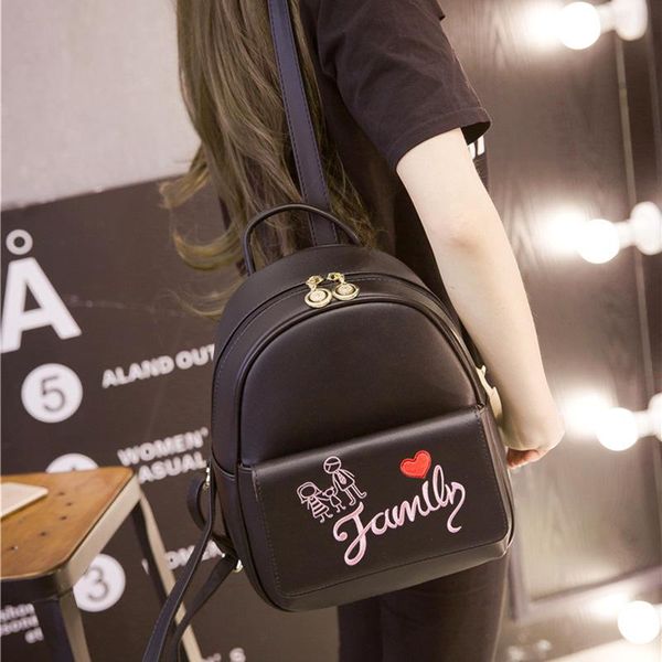 

outdoor bags female small backpack bag black color letter printed leather school for girls pu women plecaki damskie 2021