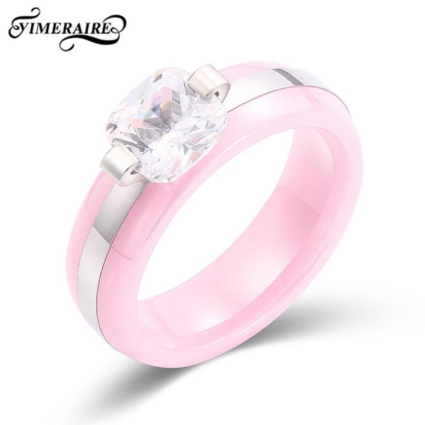 

wedding rings fashion pink ceramic ring large medium small zircon unusual elegance jewelry for women engagement year gifts, Slivery;golden