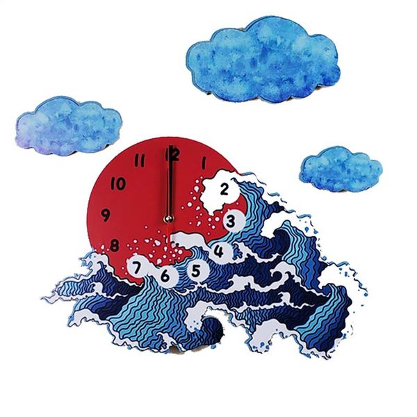 

wall clocks 12" 16" japanese ukiyo-e spray clock swing tail home room decor creative 3d wood living kids boys girls gift