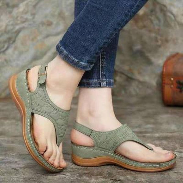 

sandals 2021 flip flops women slippers rome wedges strap ladies solid color outdoor back thong casual, Black