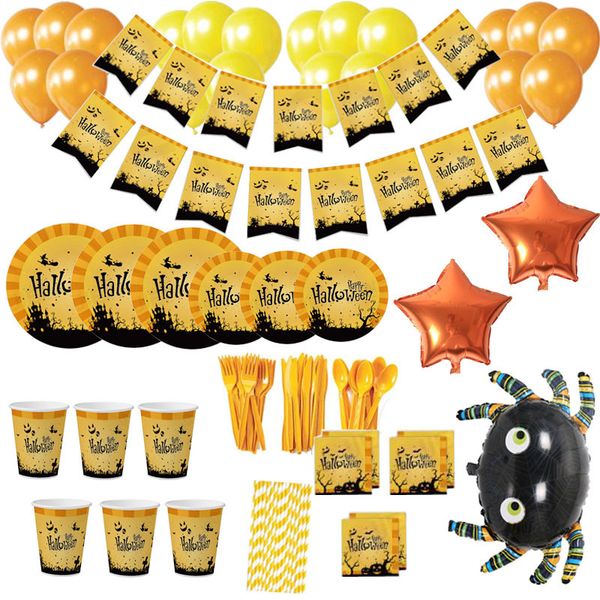 

halloween theme party tableware set ghost festival party decorative paper tray cup towel flag