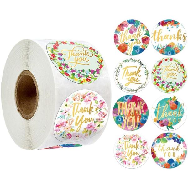 

gift wrap 500pcs/roll round floral thank you stickers scrapbooking for xmas package seal labels sticker decoration wedding