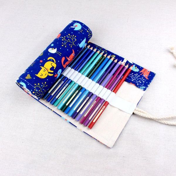 

pencil bags kawaii pouch marker case 36/48/72 holes canvas pen wrap roll up bag storage kids gift stationery