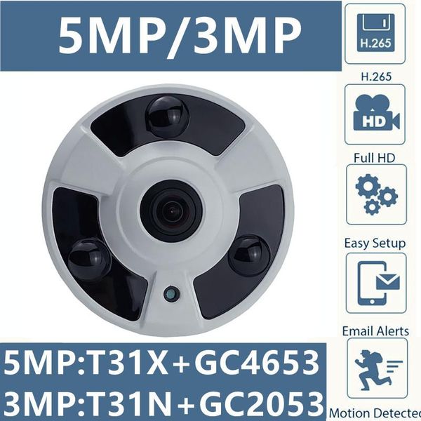 

cameras 5/3mp panorama ip fisheye metal dome camera t31x+gc4653 2592*1904 t31n+gc2053 2304*1296 h.265 irc onvif nigthvision radiator