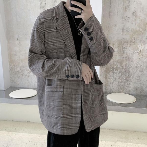 

men's suits & blazers 2021 long sleeve plaid printing suit jackets loose coats western clothes clothing outerwear s-xl, White;black