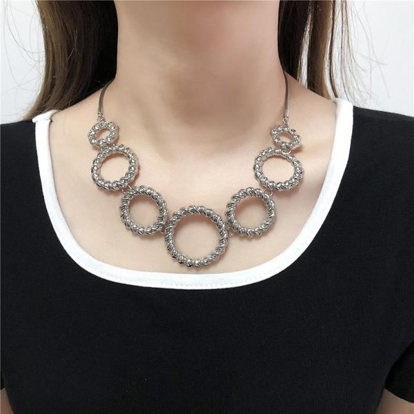 

pendant necklaces 2021 vintage geometry round collar chain necklace for women wedding punk earring choker jewelry sets, Silver