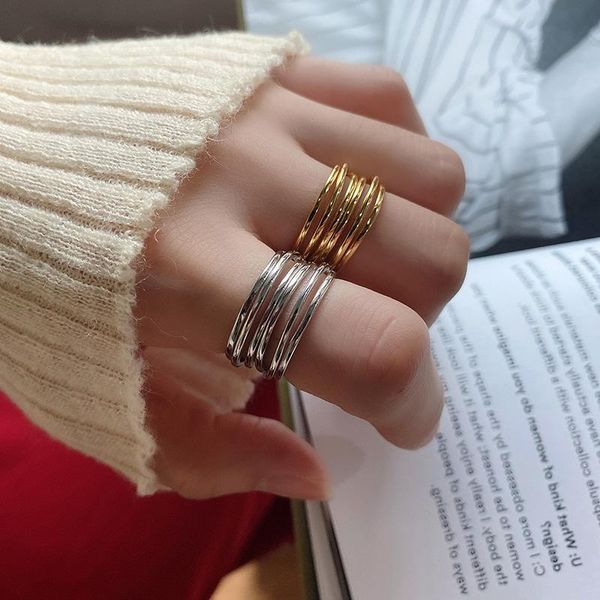 

cluster rings 925 silver multilayer line jewelry minimalism charm anel bohemia vintage boho bague femme anelli ring for women, Golden;silver