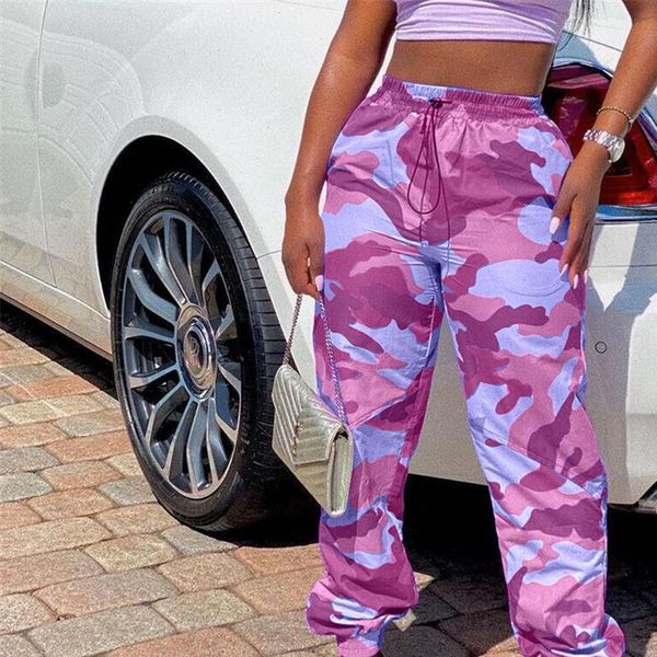 

women stacked pant sweatpants camo drawstring loose jogger trousers polyester camouflage print streetwear cargo pants overalls, Black;white