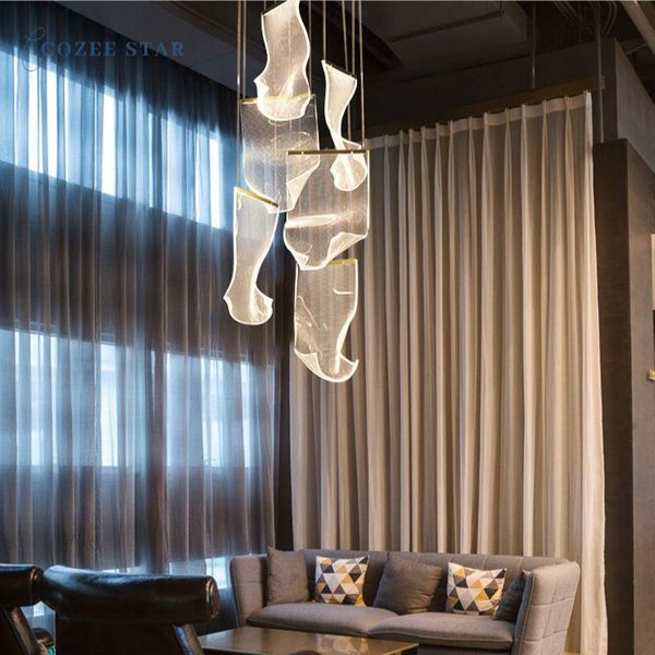 

luxury led chandeliers lighting postmodern acrylic aluminum paper pendant hanging lamps bedroom living room staircase lights