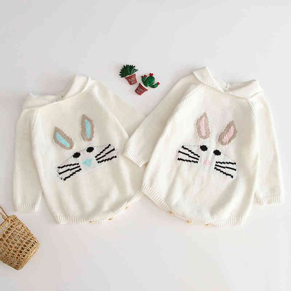 

autumn winter baby girl rompers lovely rabbit long sleeves born 210429, Blue