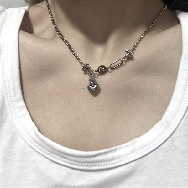 

chokers women silver color heart pendant necklace multilayer beaded chain beach necklaces summer jewelry handmade lover gifts, Golden;silver