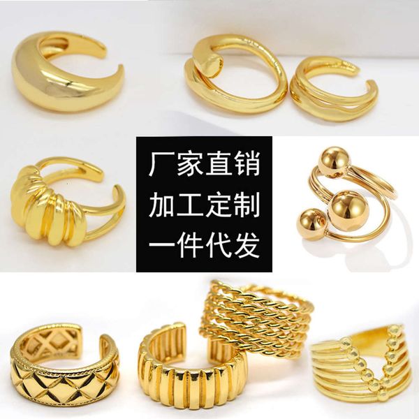 

yachan jewelry 2020 new copper gold 18k gold ring fashion simple opening, Black