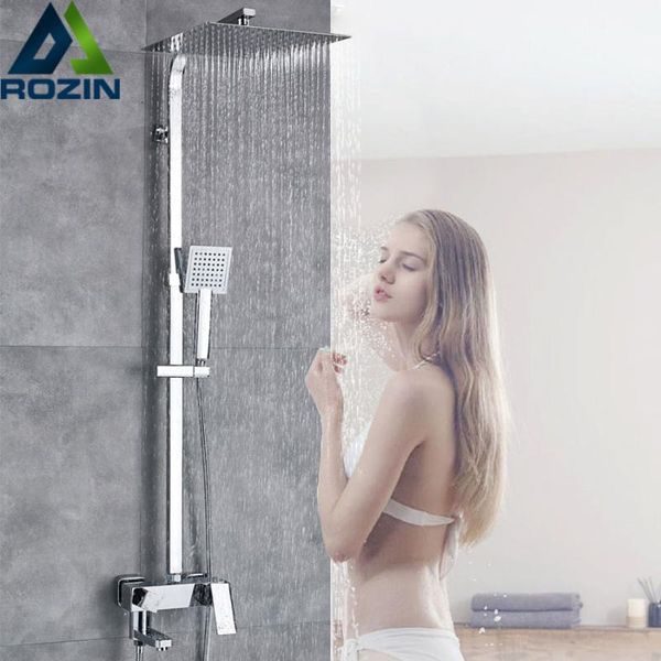 

luxury 12 inch rainfall shower faucet set single handle bath mixer swivel spout stainless steel head tap bathroom sets