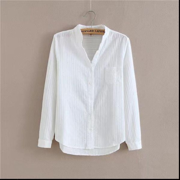 

100% cotton autumn women blouses long sleeve solid white slim female casual ladies