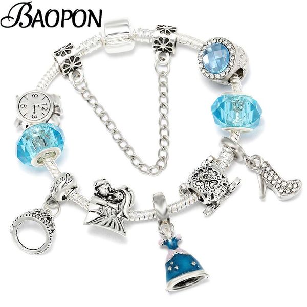 

crystal crown & high heels beads charm bracelets fits original brand bracelet for women 16cm-21cm fashion pulsera jewelry, Golden;silver